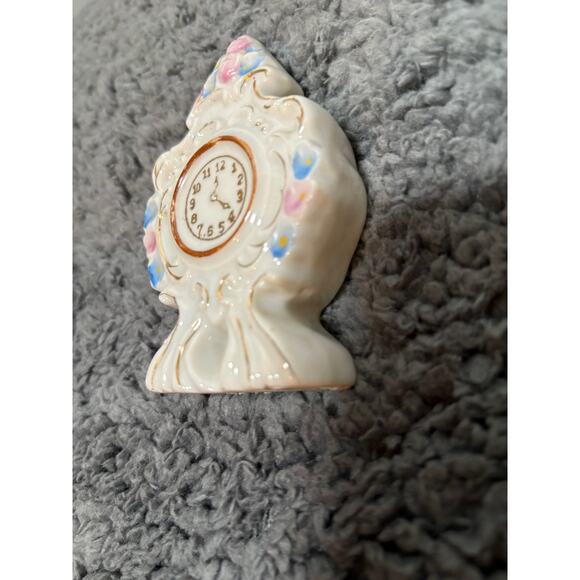 Vintage Mantel Clock Ceramic Porcelain Figurine Made In Japan - Picture 2 of 7